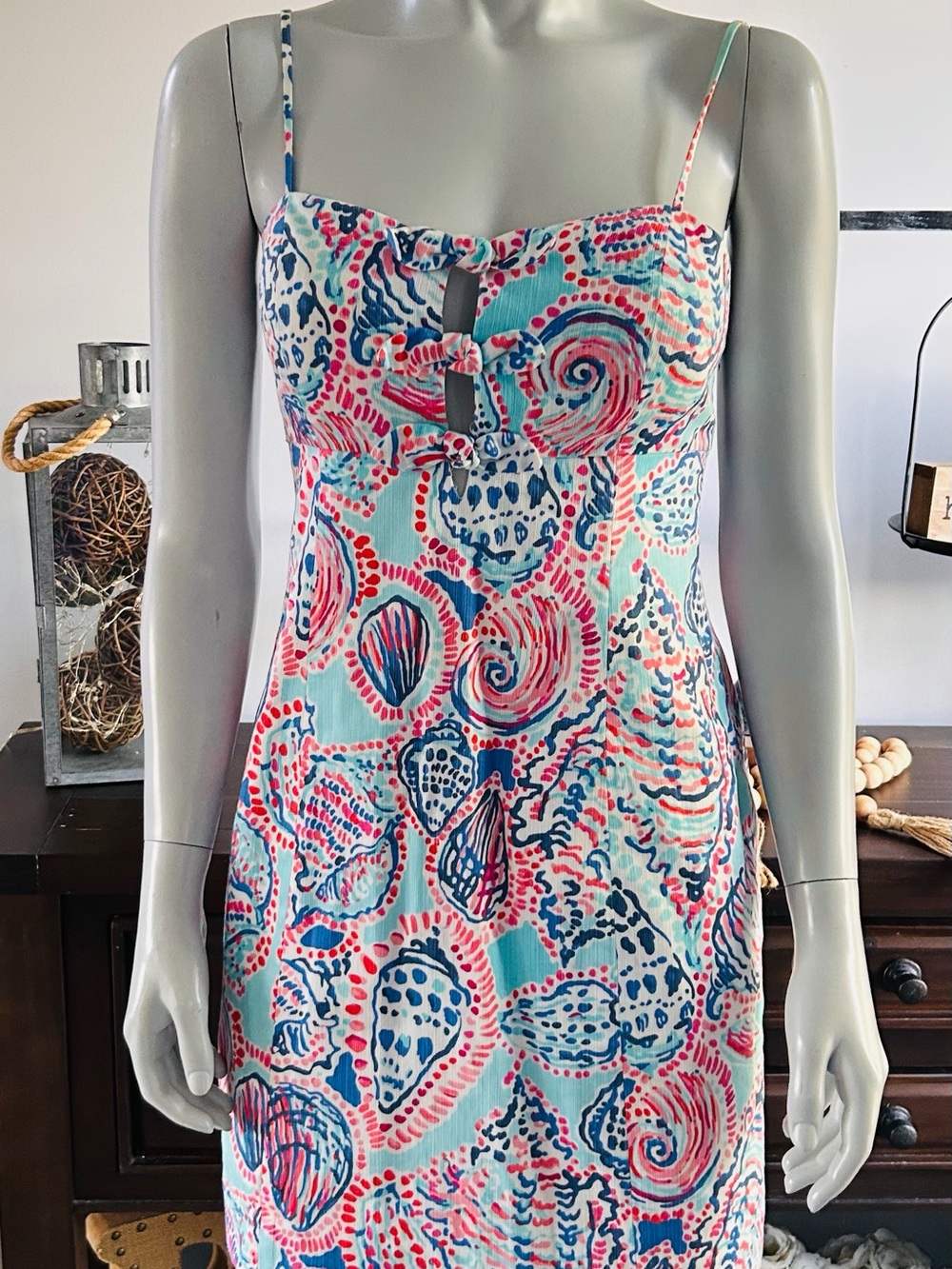 Lilly Pulitzer Turquoise Pink Navy Shell-Print Mini Sundress